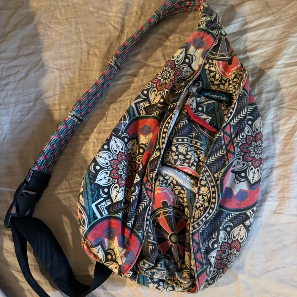 Kava Shoulder Sling Cotton Crossbody Backpack Chest Rope Bag Geometric Design